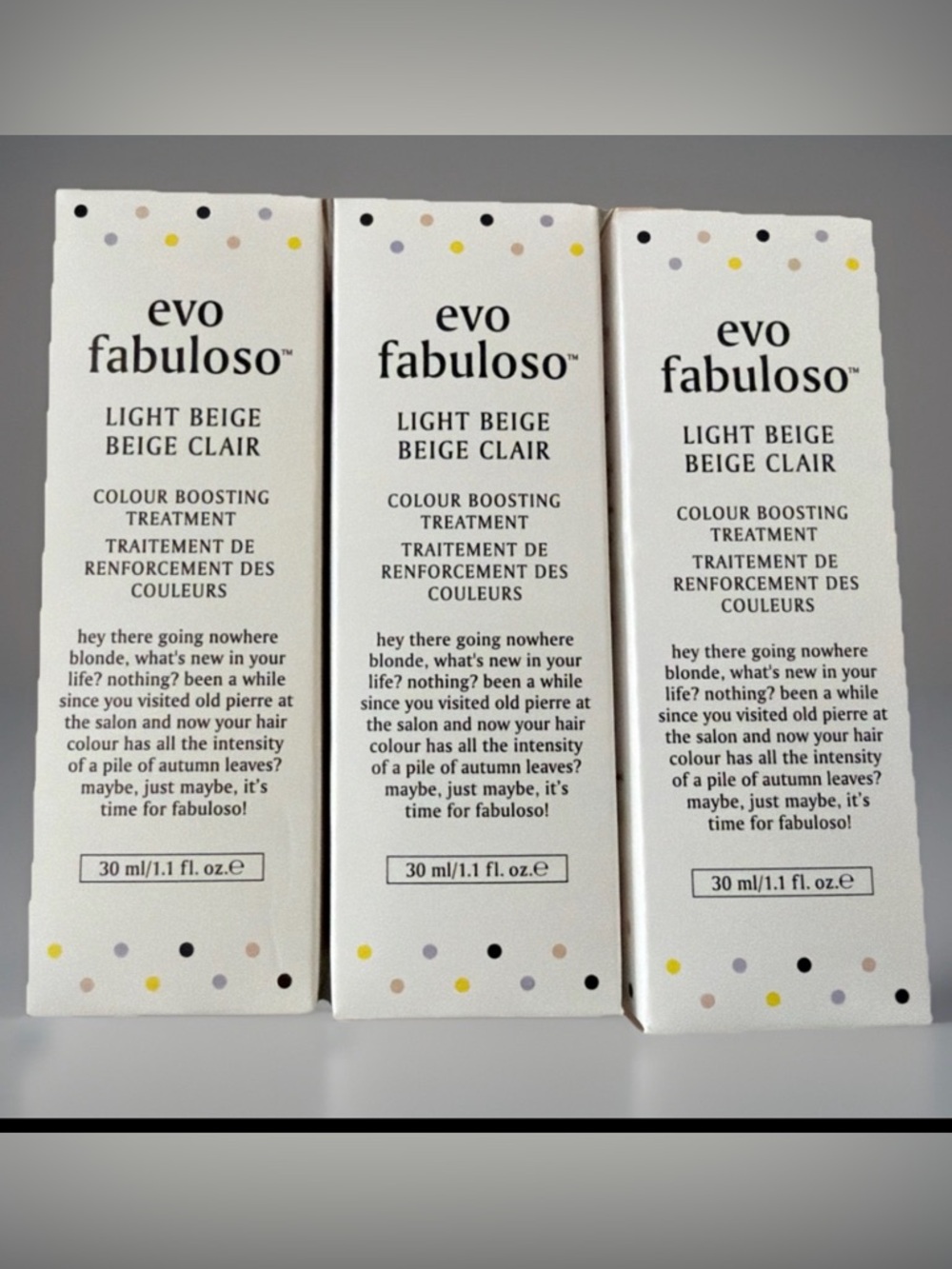 3 evo fabuloso light beige color boosting treatment conditioner travel size